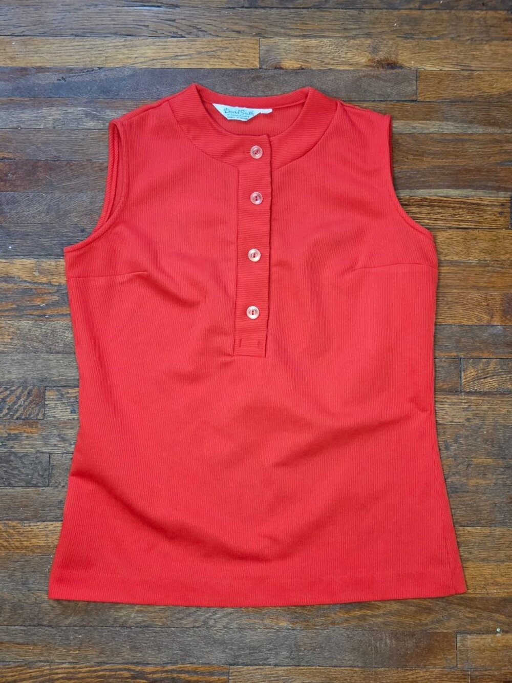 Vintage 1970’s David Smith Red Sleeveless Rib Knit Henley